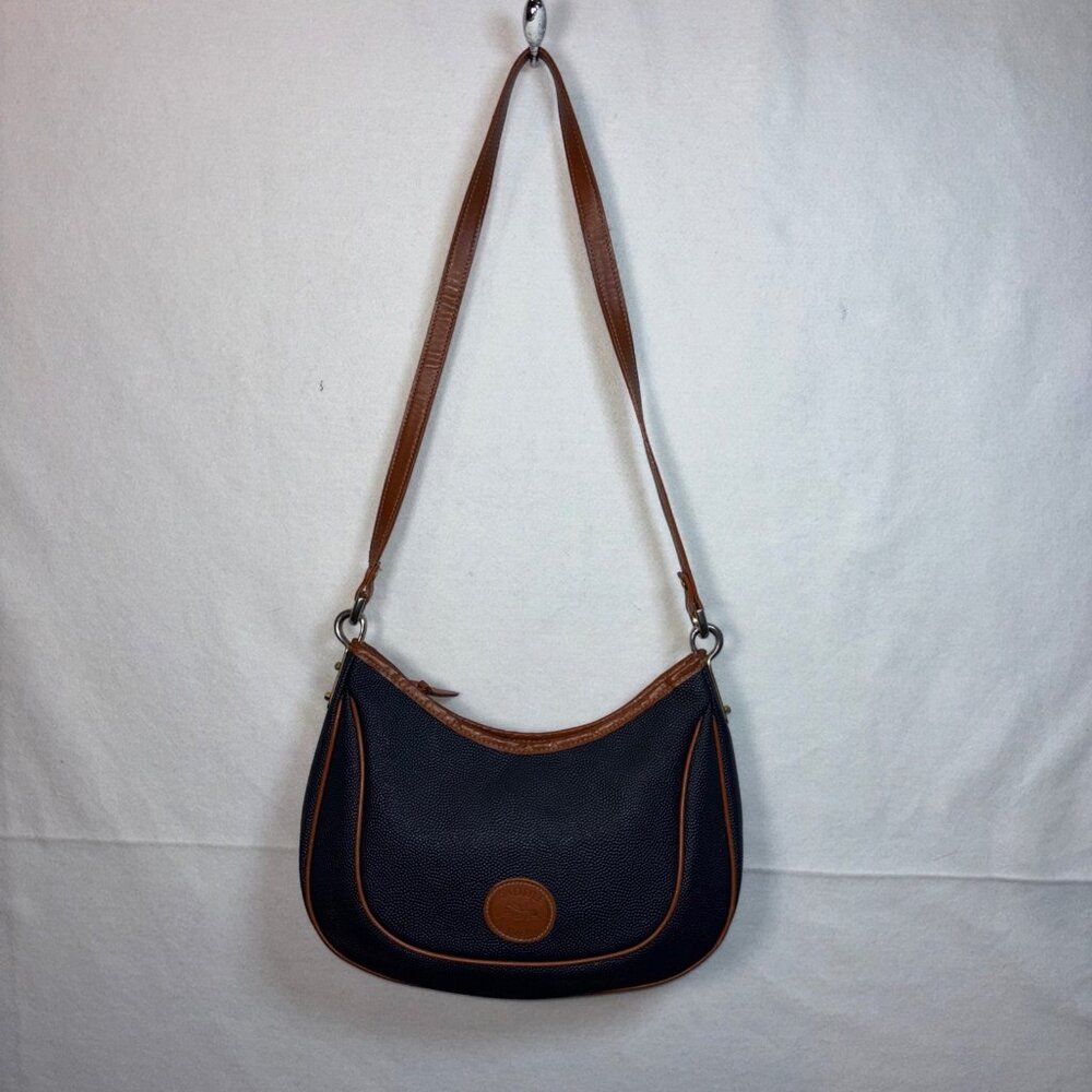 Saddle River Navy & Brown Leather Crossbody Bag Pebbled Textured